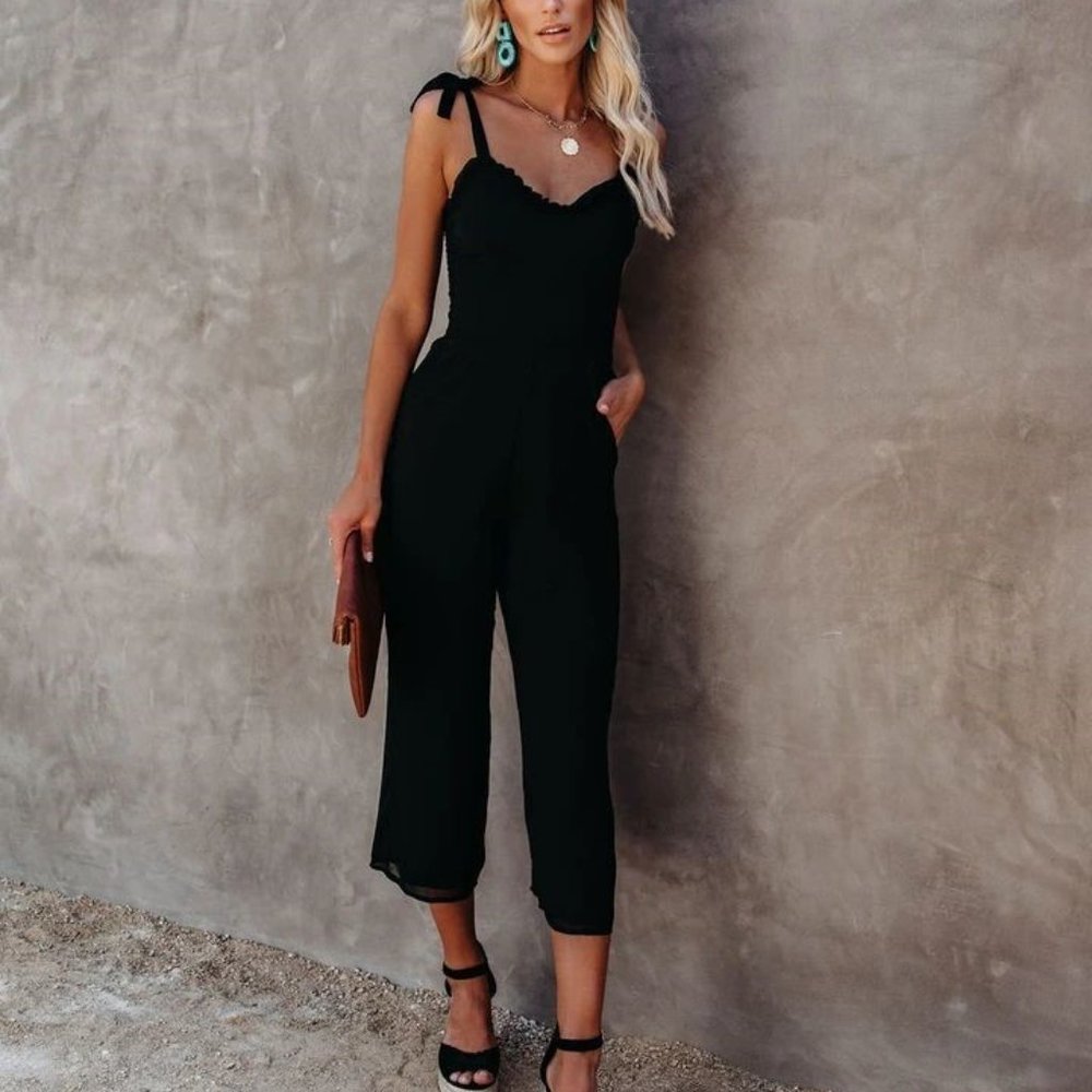 Vici "Crowd Pleaser" Pocketed Tie Jumpsuit - Black